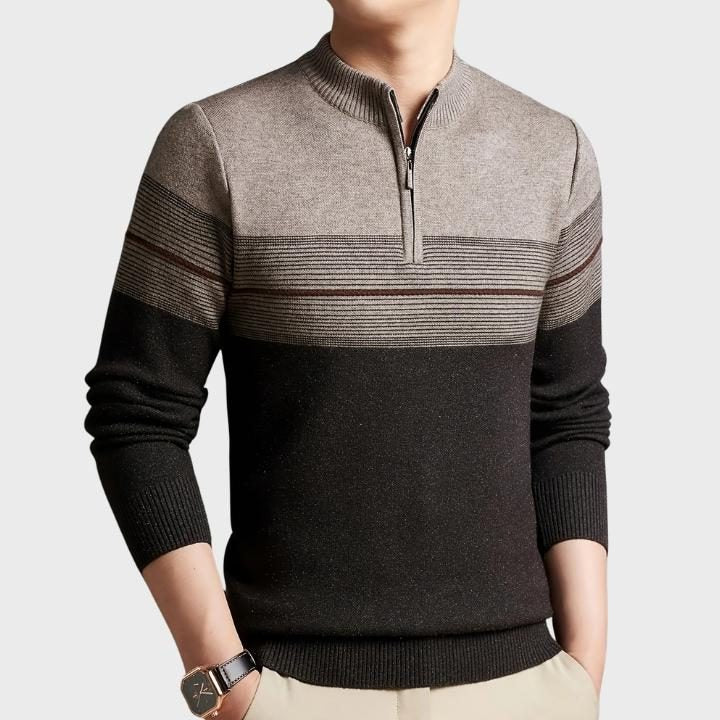 Striped Quarter-Zip Crew Neck Jumper for Men