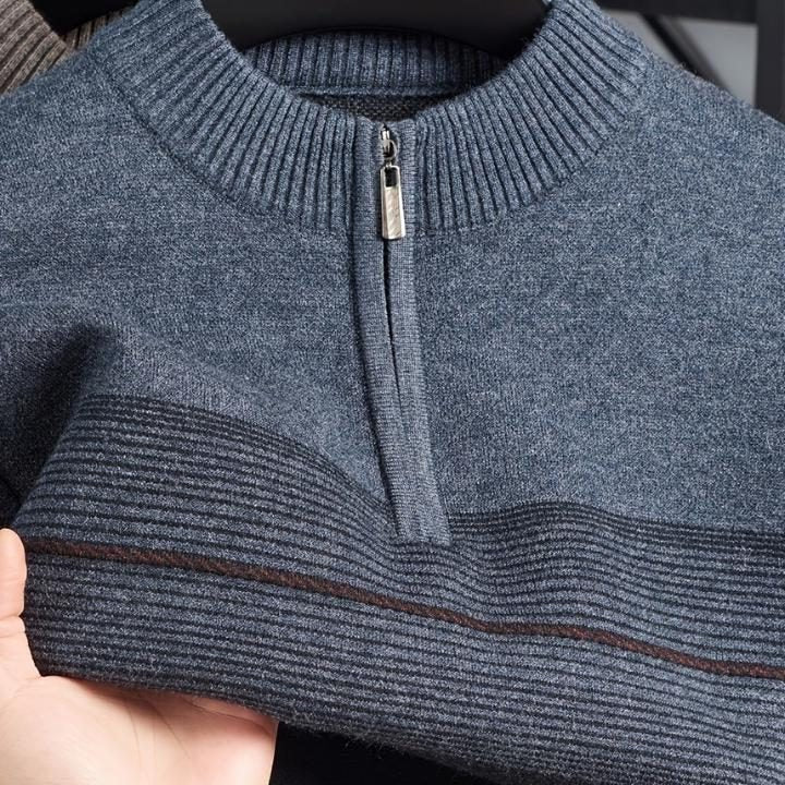 Striped Quarter-Zip Crew Neck Jumper for Men - View 9