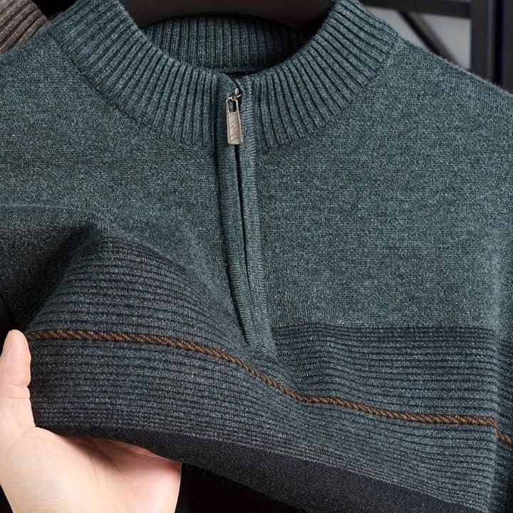 Striped Quarter-Zip Crew Neck Jumper for Men - View 11