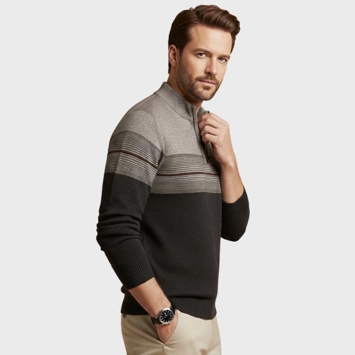Striped Quarter-Zip Crew Neck Jumper for Men - View 2