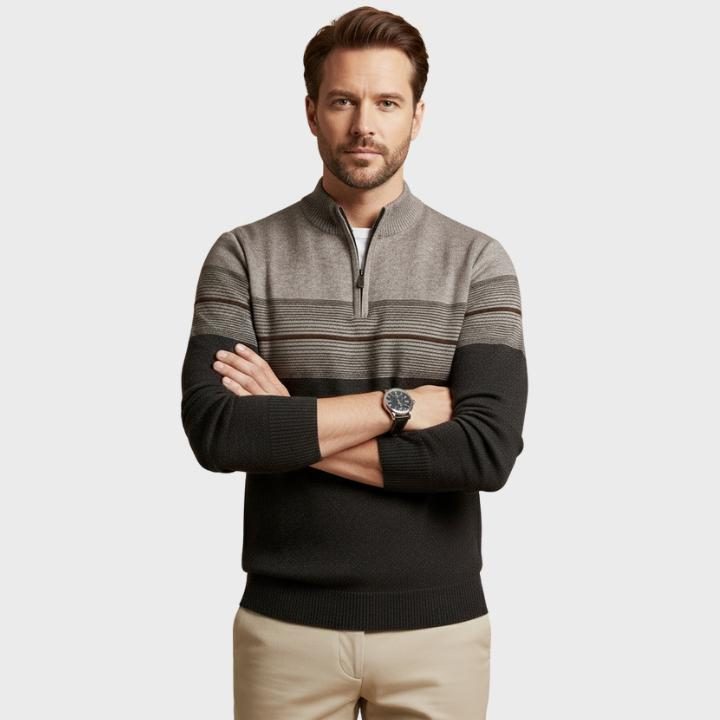 Striped Quarter-Zip Crew Neck Jumper for Men - View 3