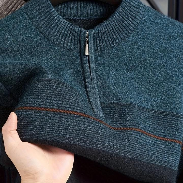 Striped Quarter-Zip Crew Neck Jumper for Men - View 7