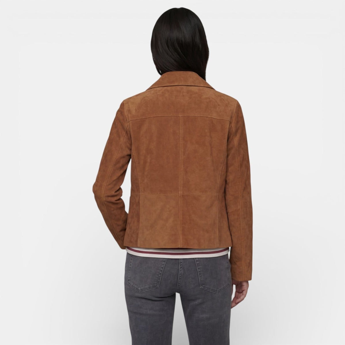 Suede Button-Down Jacket with Welt Pockets for Women - View 3