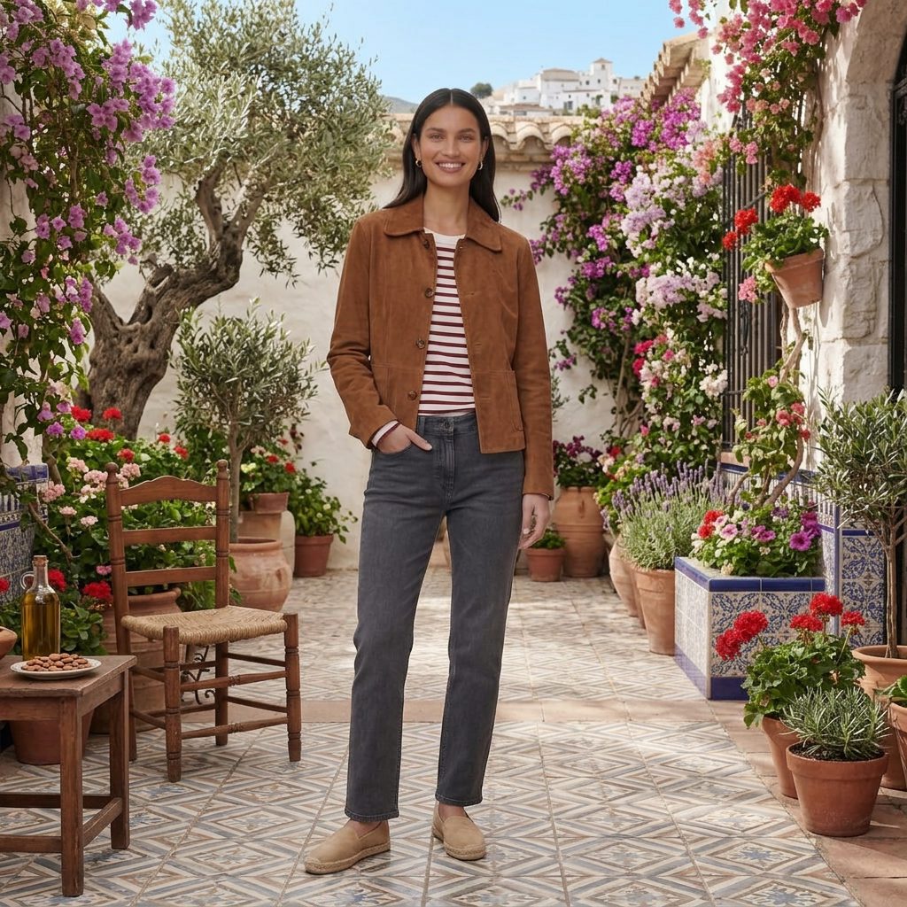 Suede Button-Down Jacket with Welt Pockets for Women - View 4