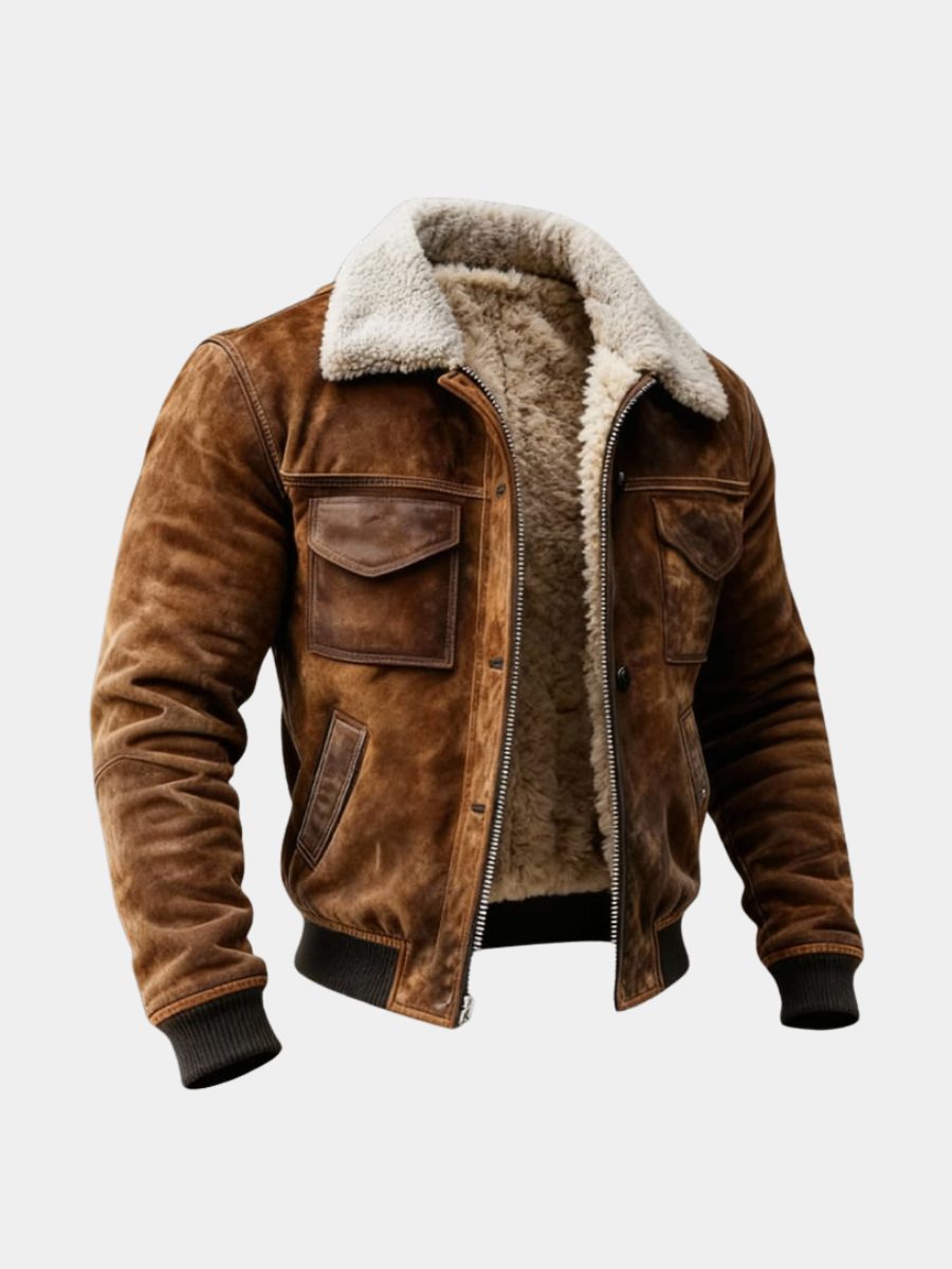 Suede Fleece-Lined Bomber Jacket for Men