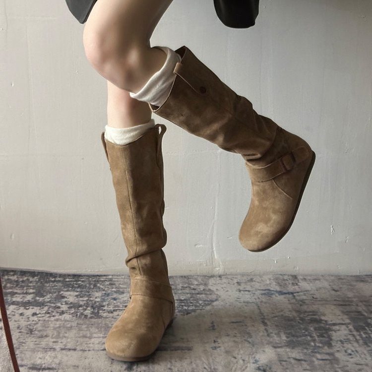 Suede Knee High Boots with Buckle Strap for Women - View 6