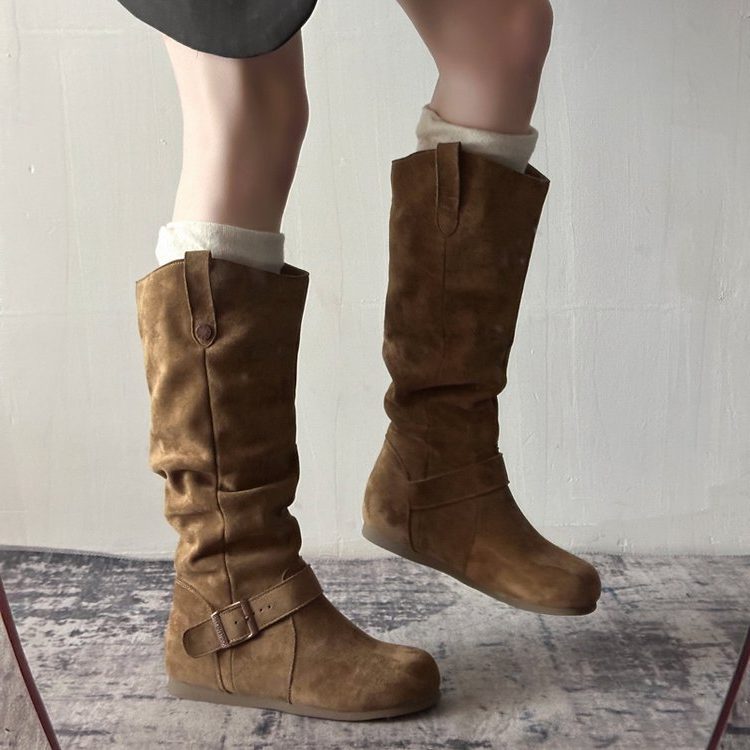 Suede Knee High Boots with Buckle Strap for Women - View 7