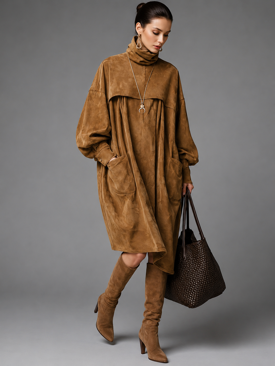 Suede Oversized Shirt Dress for Women