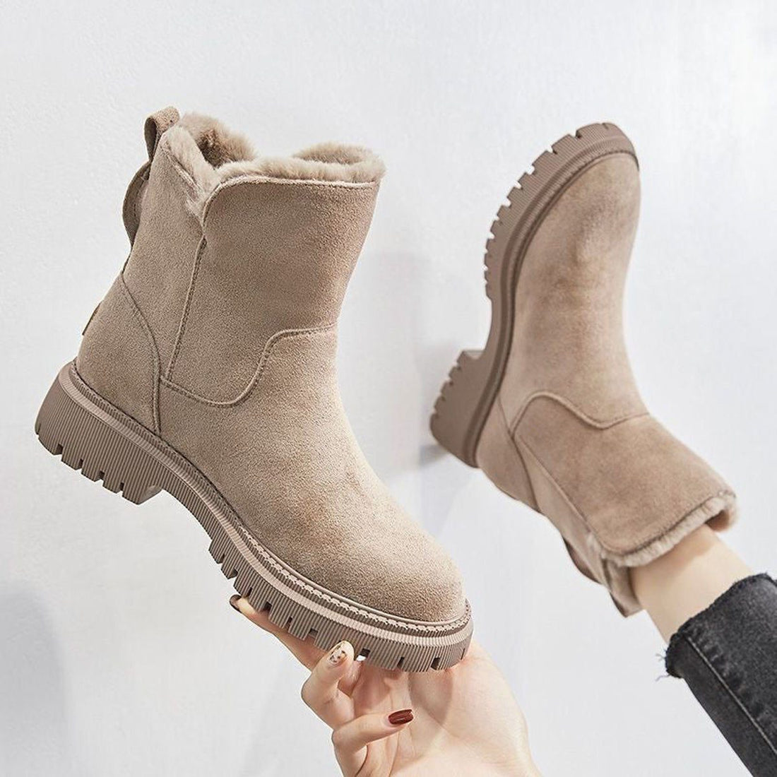 Suede Slip-On Platform Ankle Boots for Women
