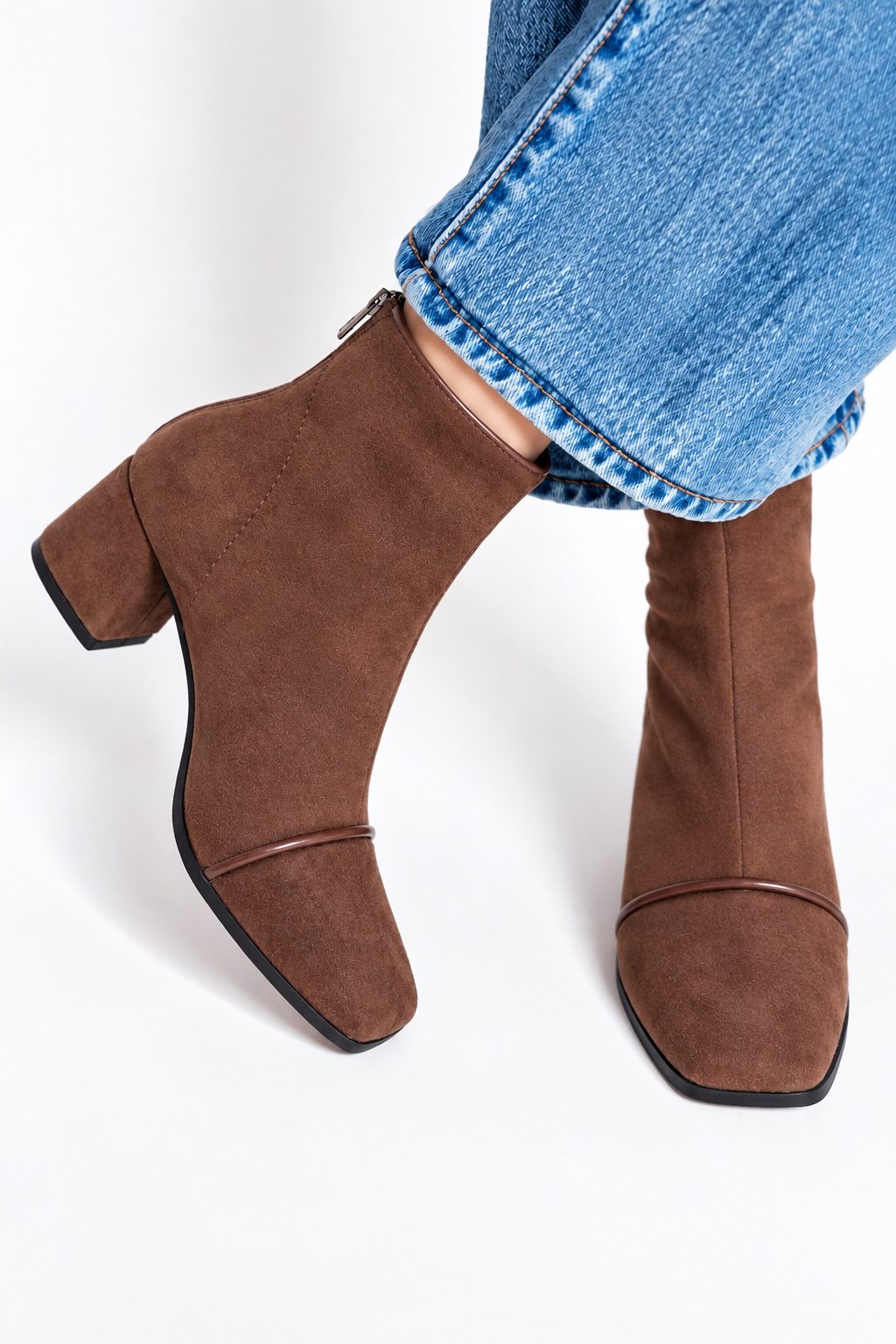 Suede Square Toe Block Heel Ankle Boots for Women