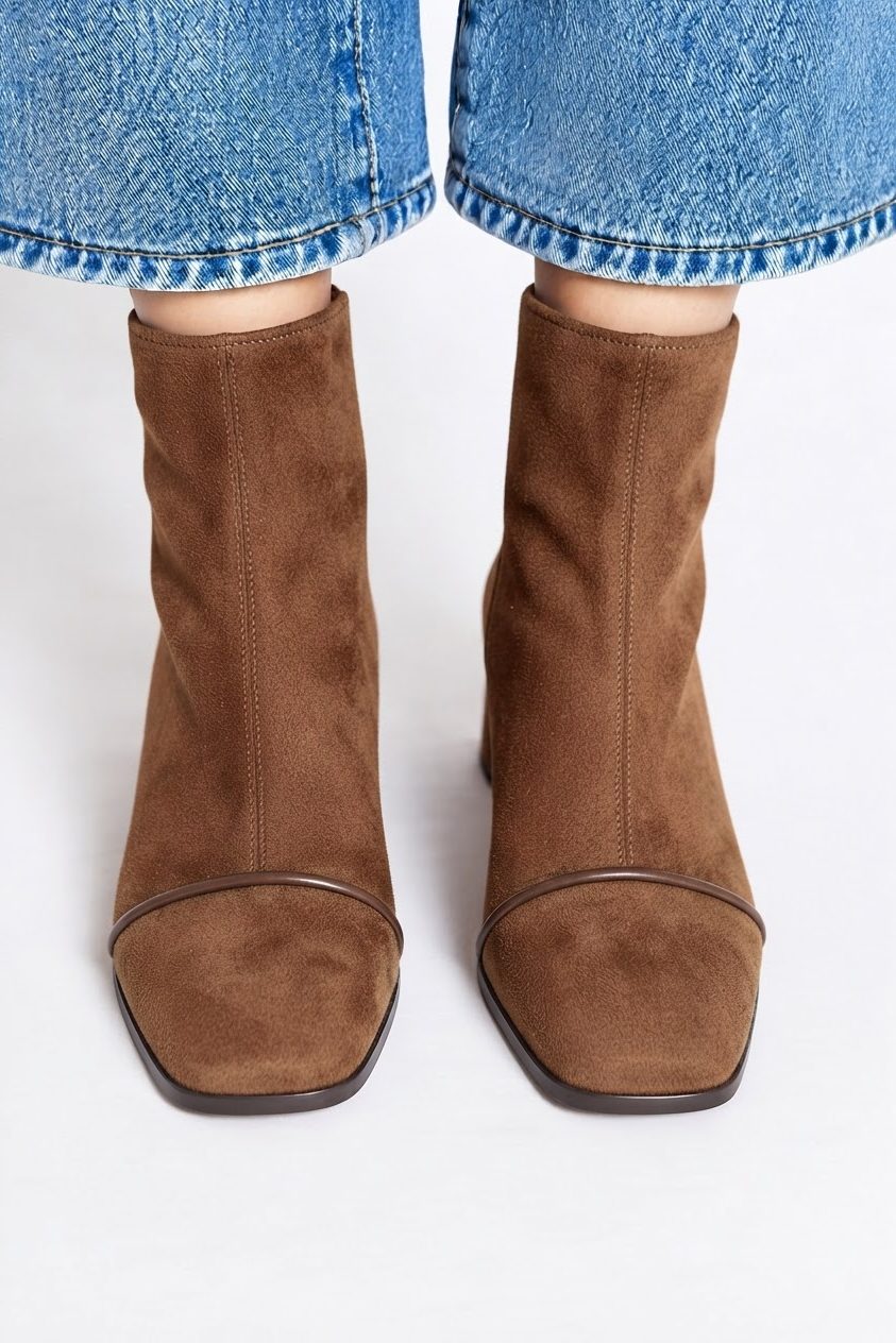 Suede Square Toe Block Heel Ankle Boots for Women - View 2