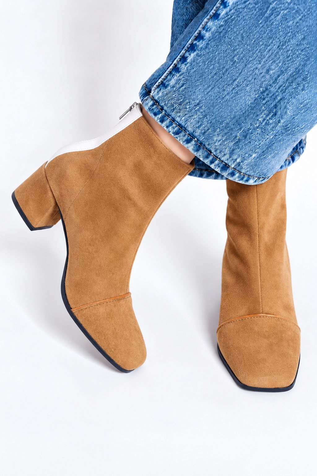 Suede Square Toe Block Heel Ankle Boots for Women - View 3