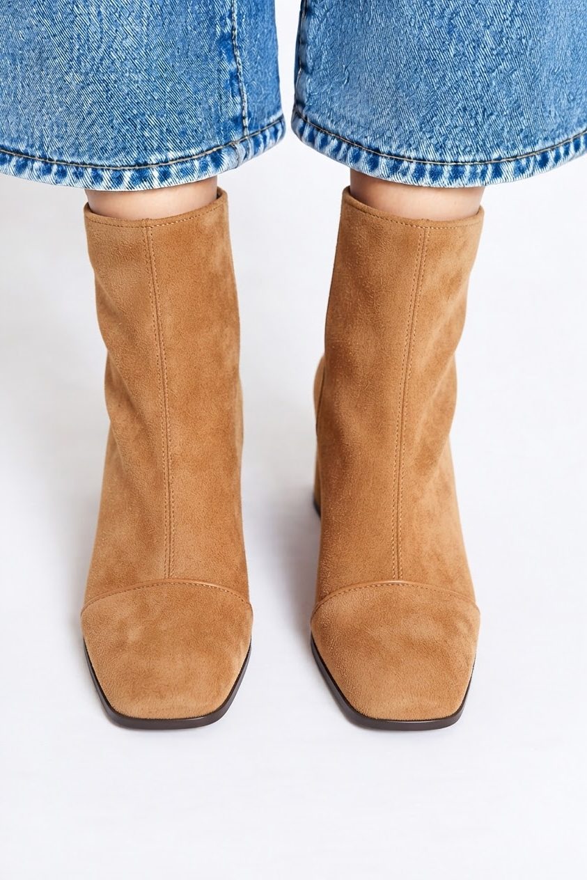 Suede Square Toe Block Heel Ankle Boots for Women - View 4