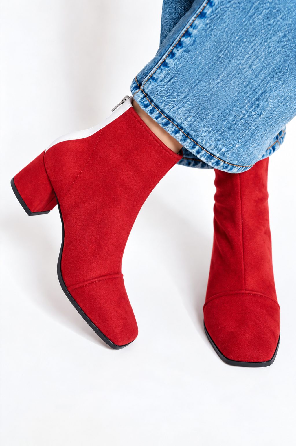 Suede Square Toe Block Heel Ankle Boots for Women - View 5