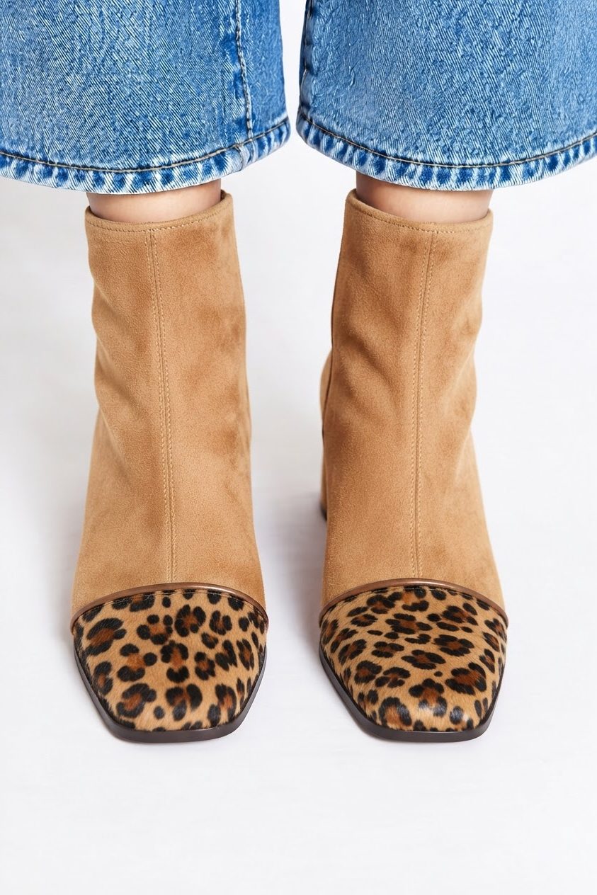 Suede Square Toe Block Heel Ankle Boots for Women - View 8