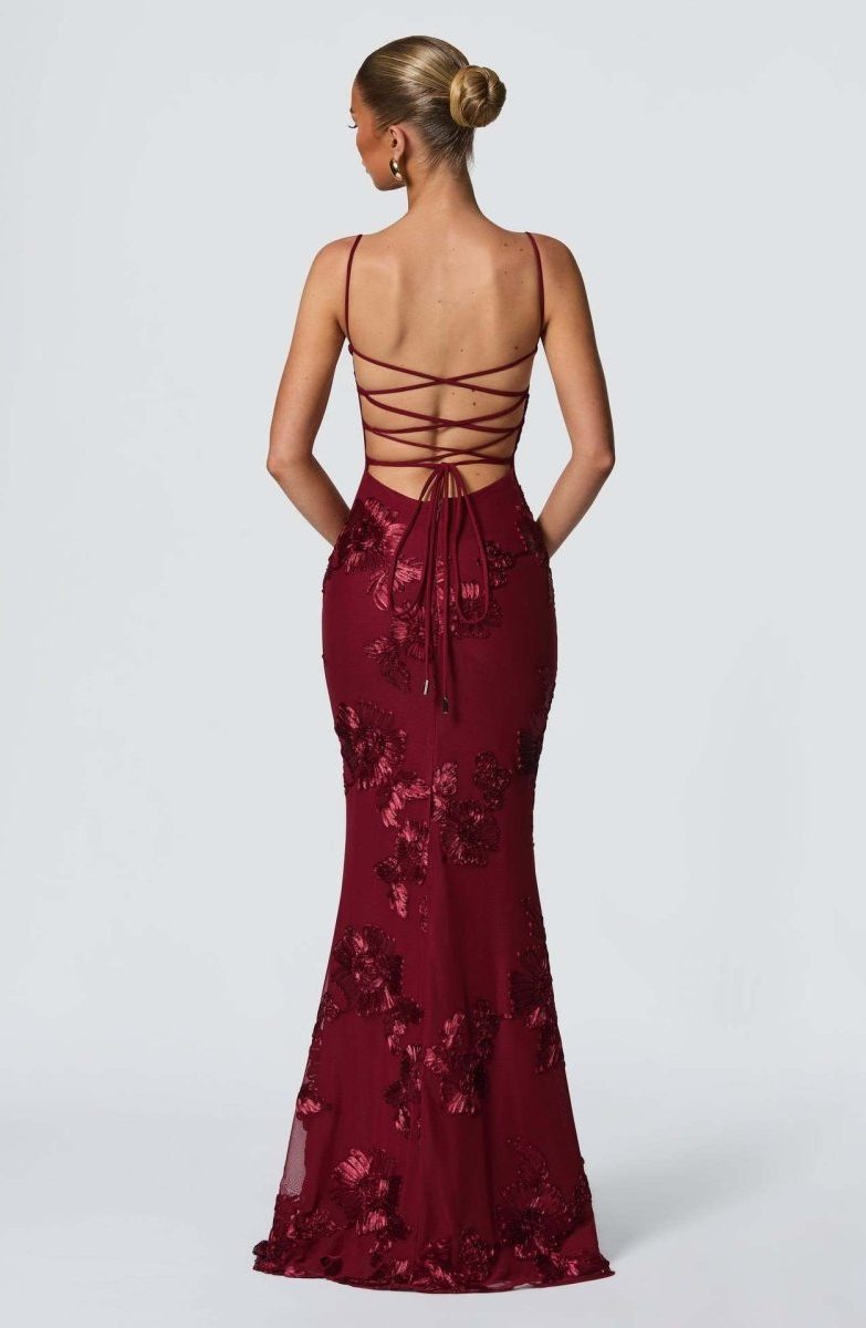 Sweetheart Neckline Floral Appliqué Maxi Dress for Women