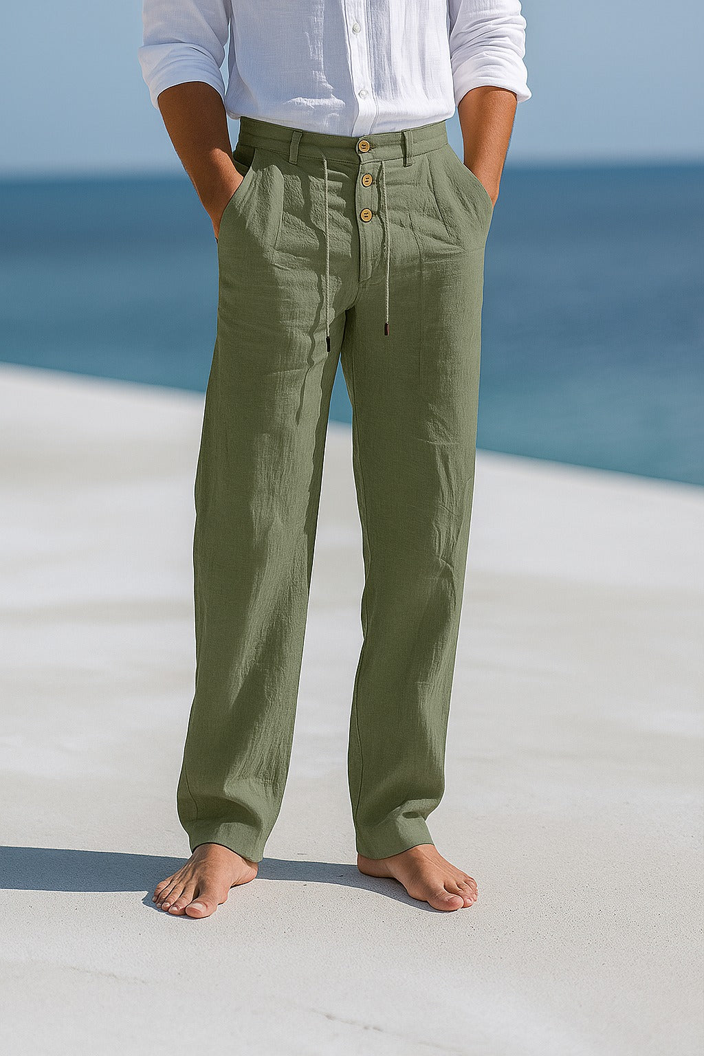 Linen Straight Leg Trousers for Men