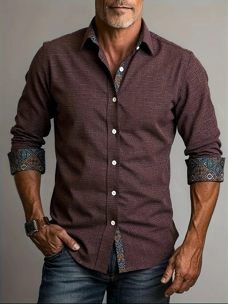 Tailored Button-Down Shirt for Men - Burgundy