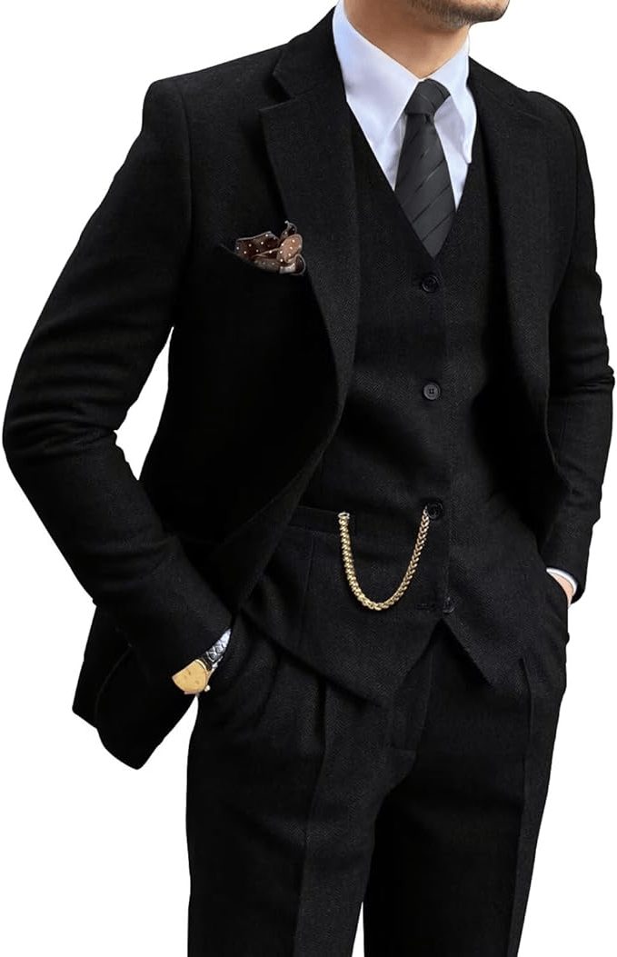 Tailored Herringbone Three-Piece Suit for Men