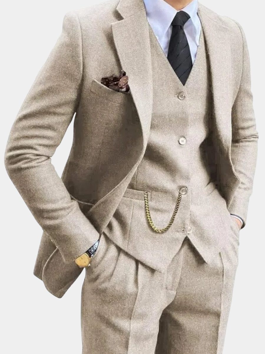 Tailored Herringbone Three-Piece Suit for Men