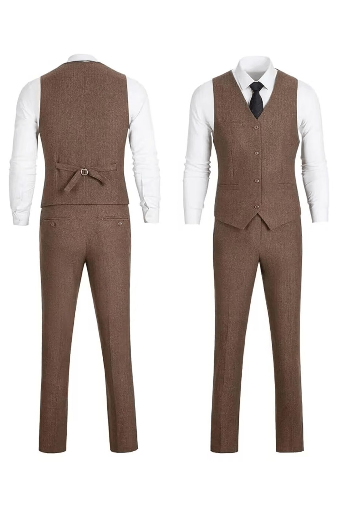 Tailored Herringbone Three-Piece Suit for Men - View 20
