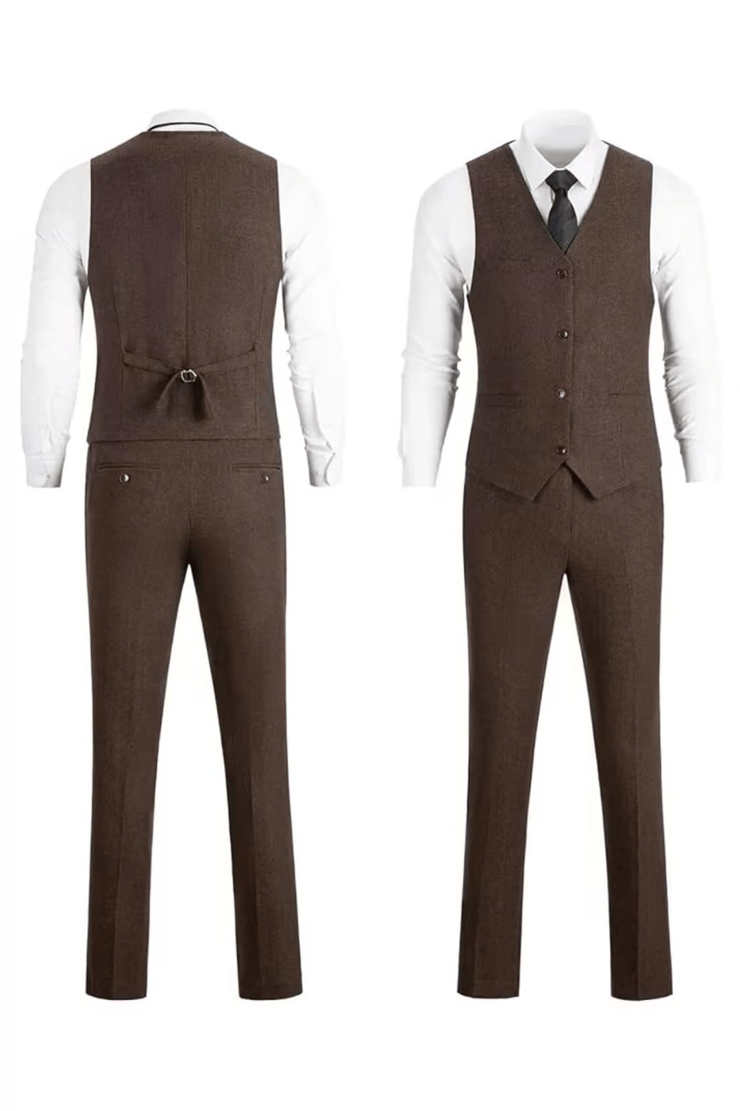 Tailored Herringbone Three-Piece Suit for Men - View 26
