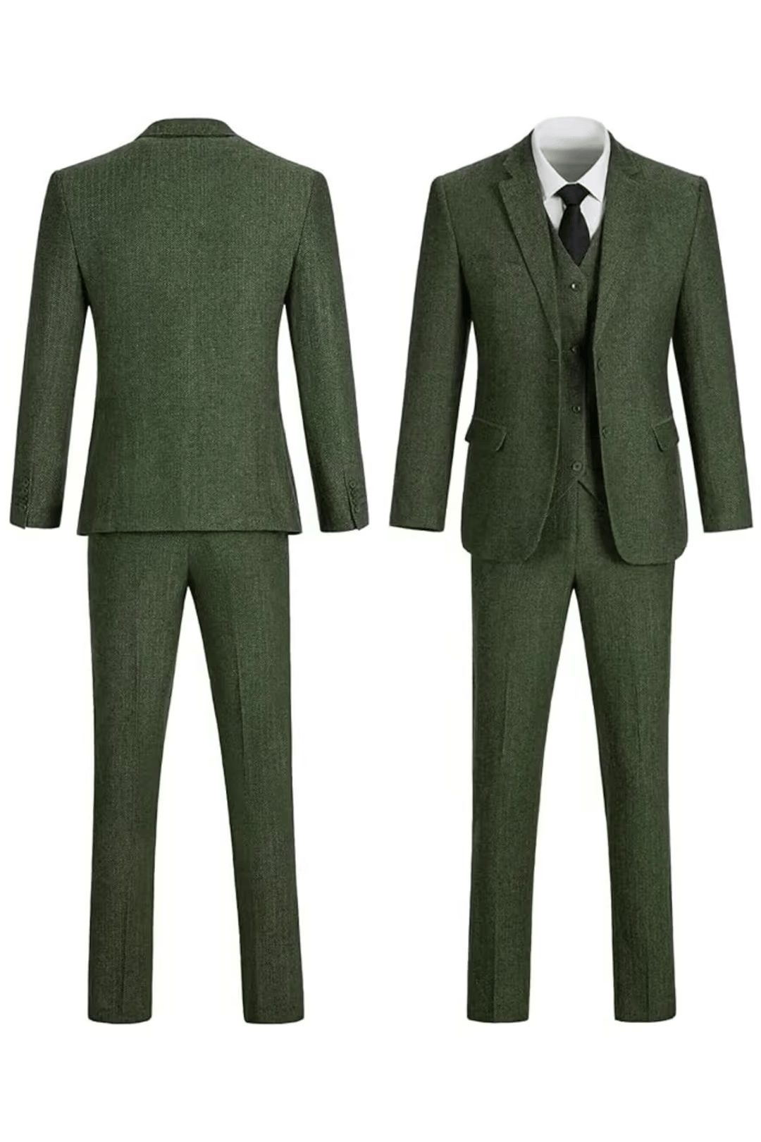 Tailored Herringbone Three-Piece Suit for Men - View 27