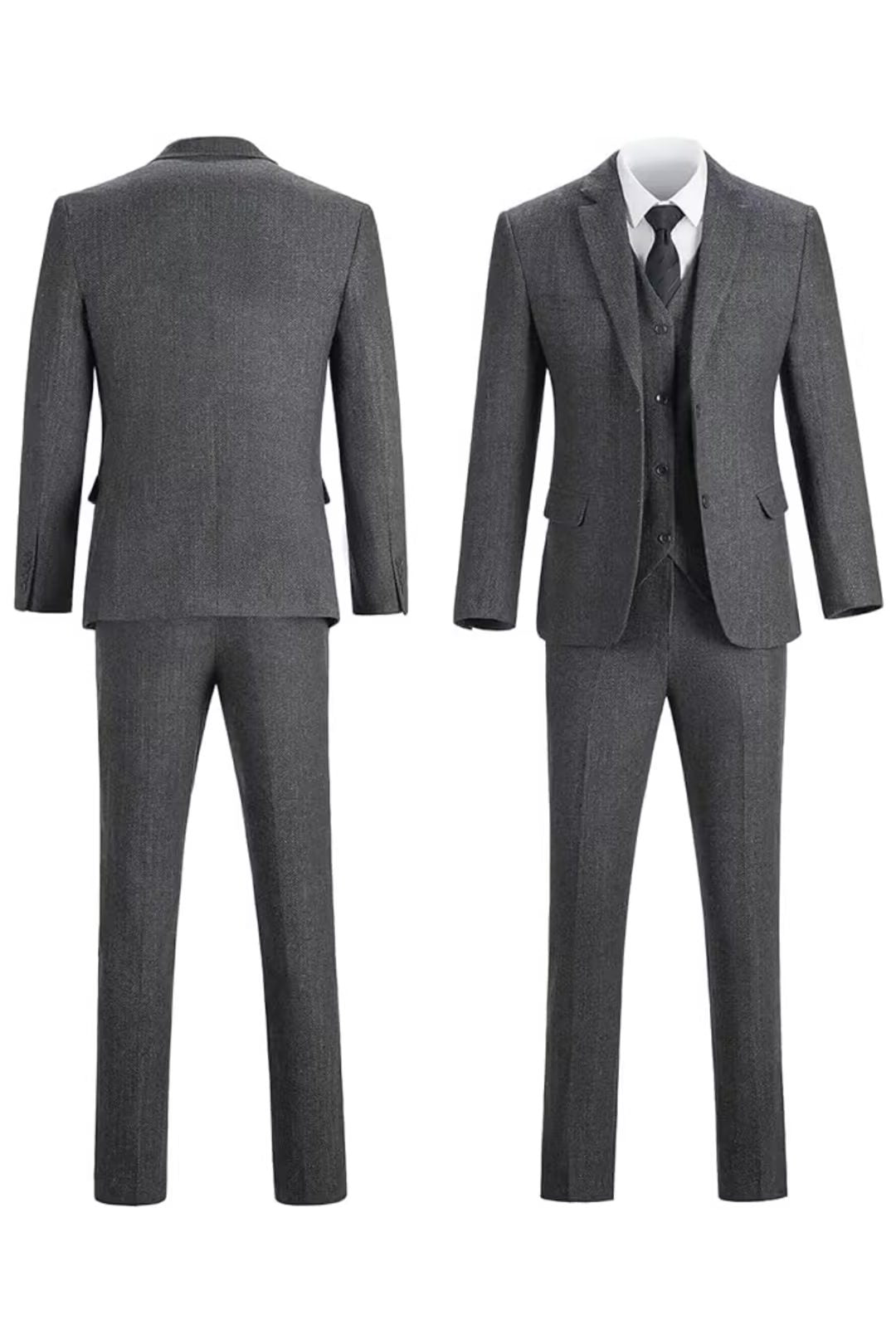 Tailored Herringbone Three-Piece Suit for Men - View 29