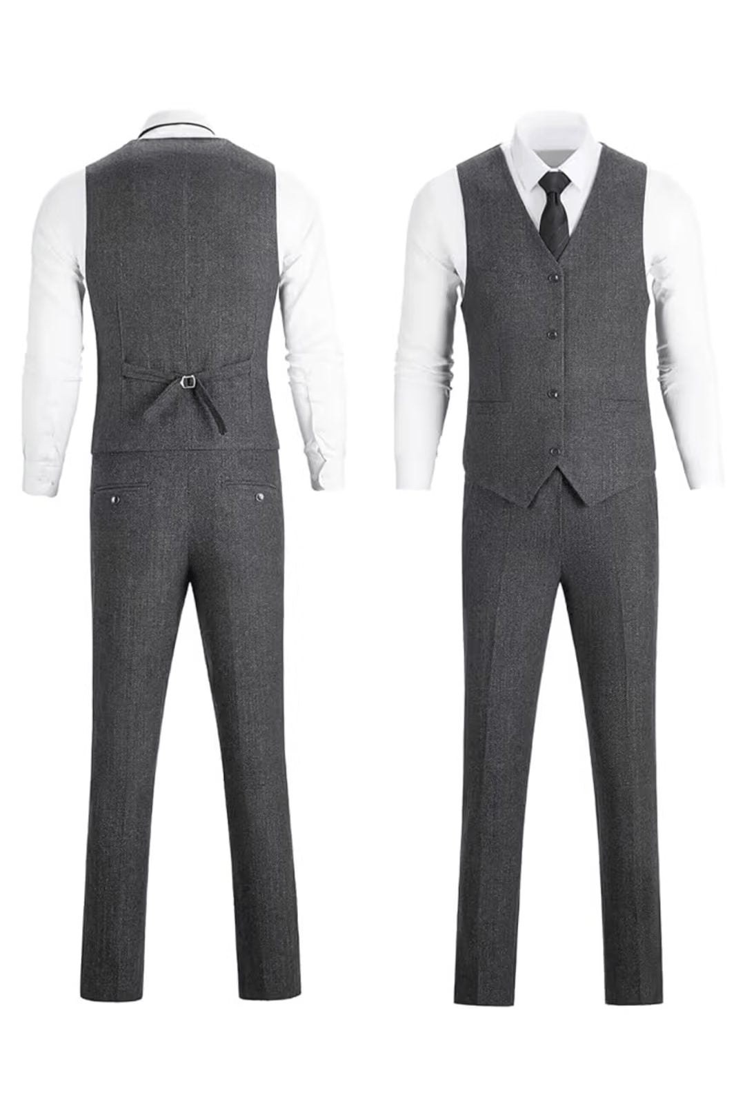 Tailored Herringbone Three-Piece Suit for Men - View 30