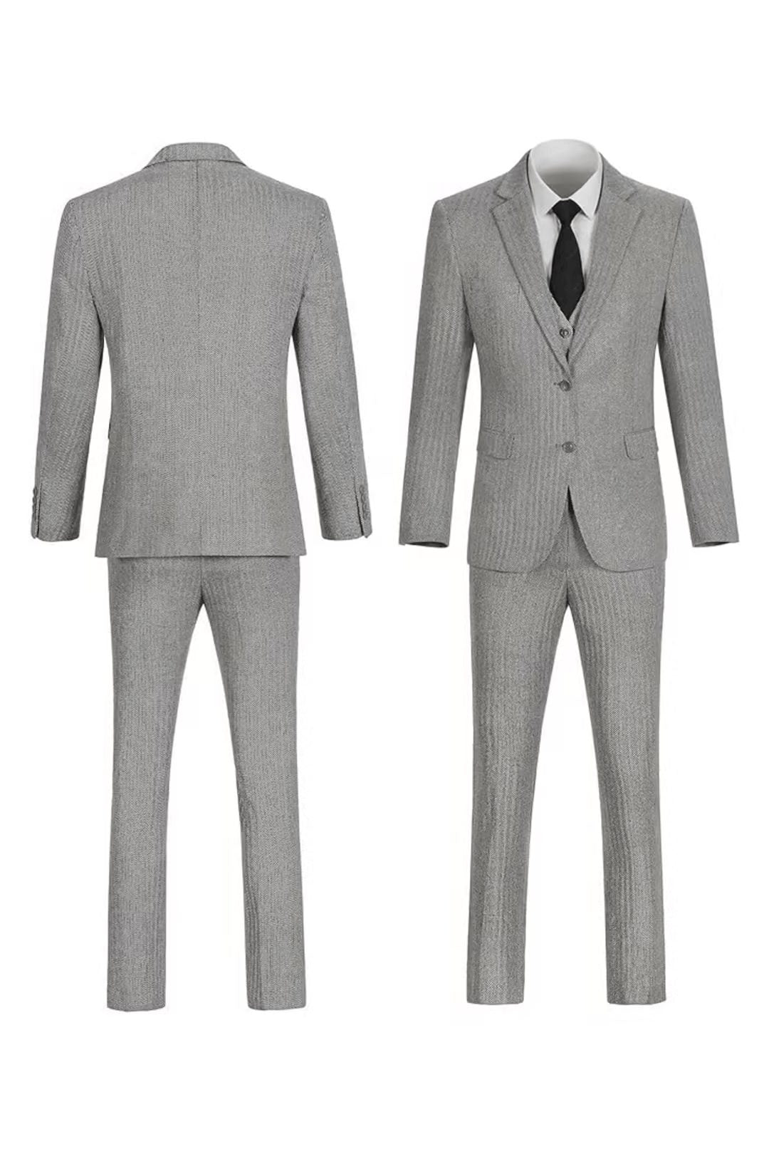 Tailored Herringbone Three-Piece Suit for Men - View 31