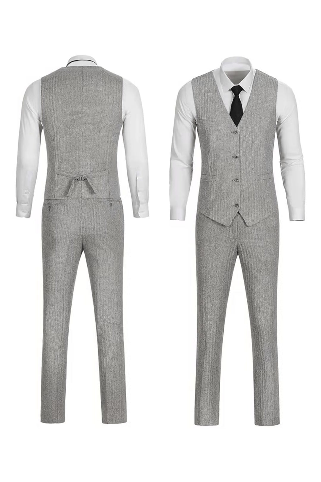 Tailored Herringbone Three-Piece Suit for Men - View 32