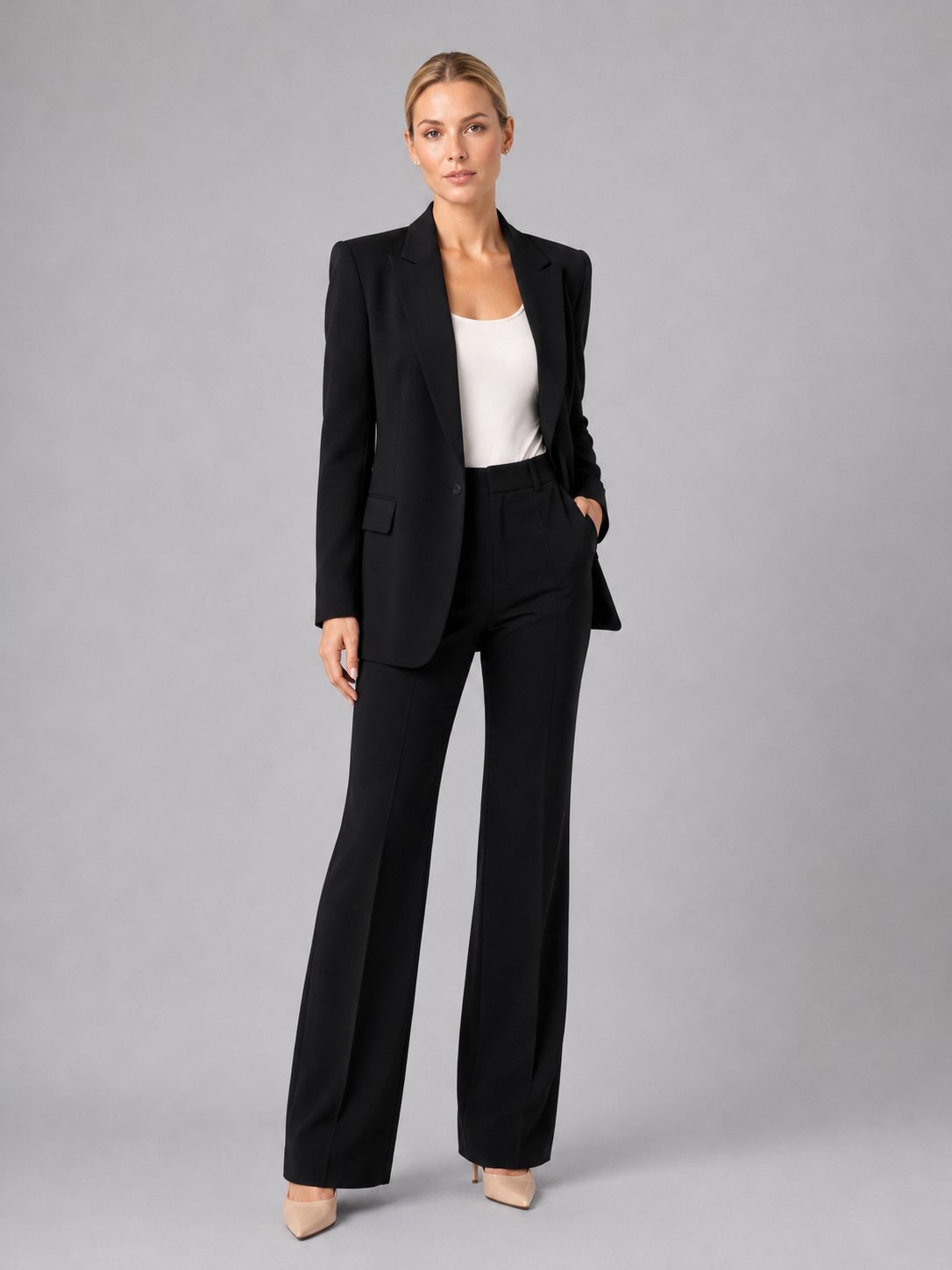 Tailored High-Waist Straight Leg Suit Set for Women - Black