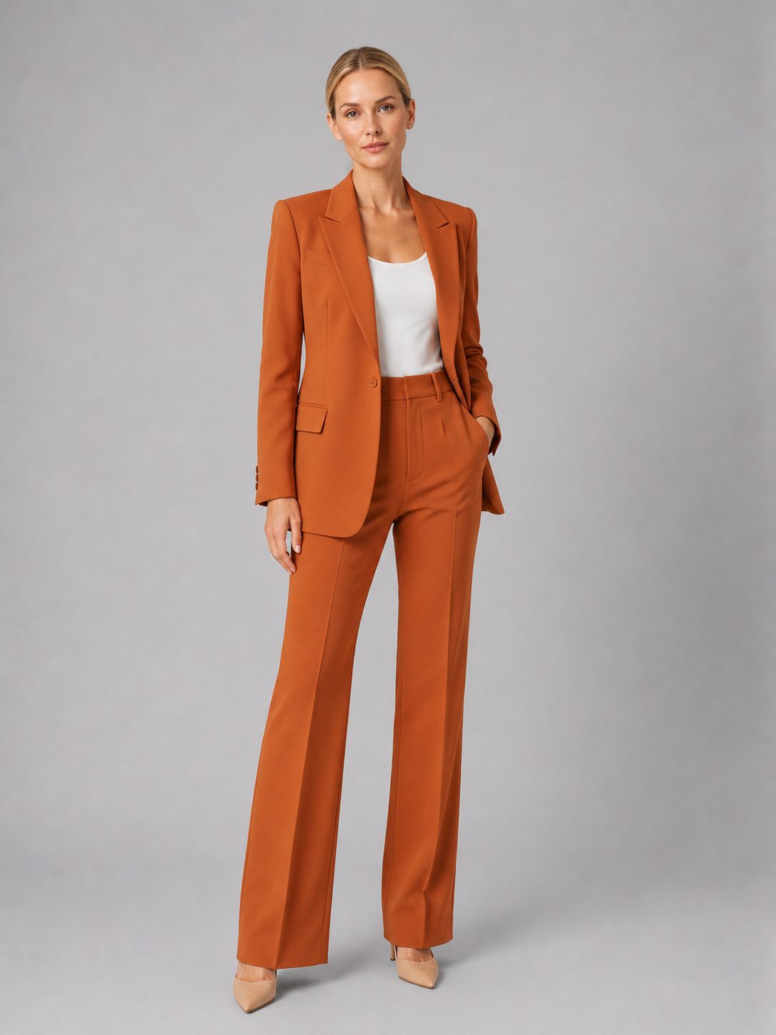 Tailored High-Waist Straight Leg Suit Set for Women - Brown