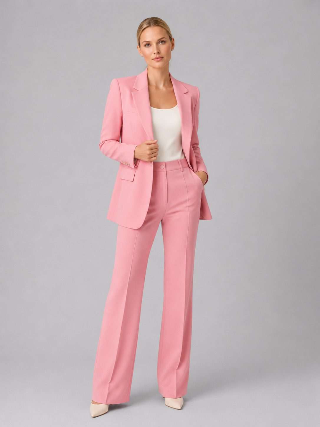 Tailored High-Waist Straight Leg Suit Set for Women - Pink
