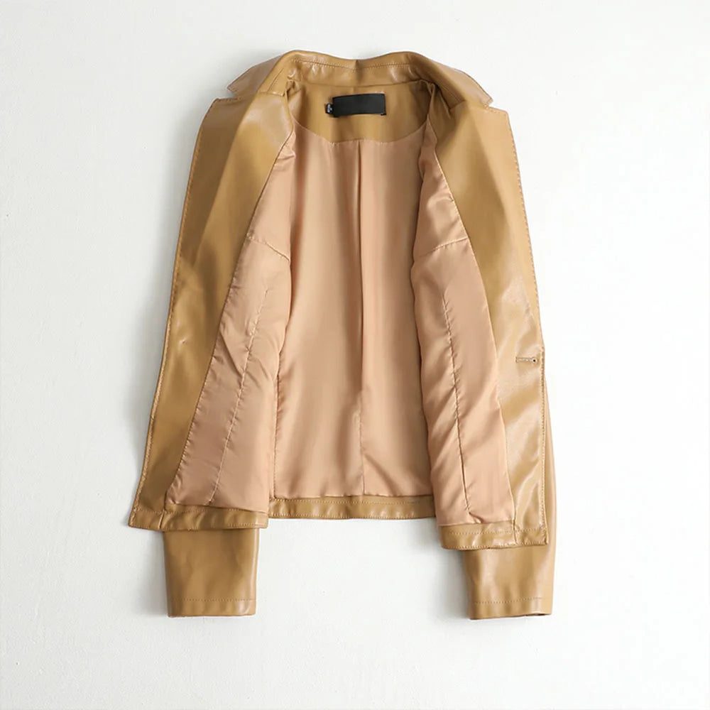 Tailored Leather Blazer with Lapel Collar for Women - View 3