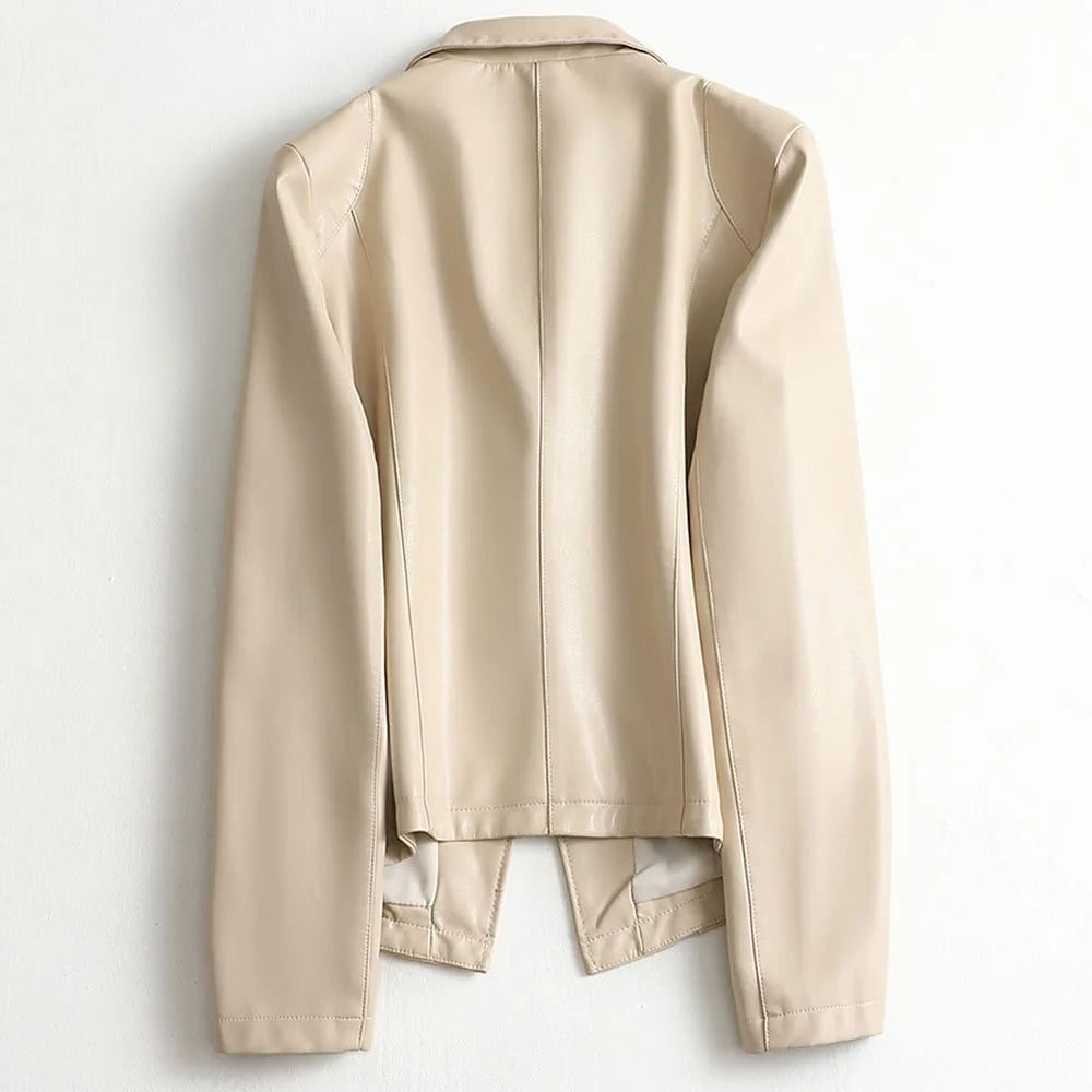 Tailored Leather Blazer with Lapel Collar for Women - View 6