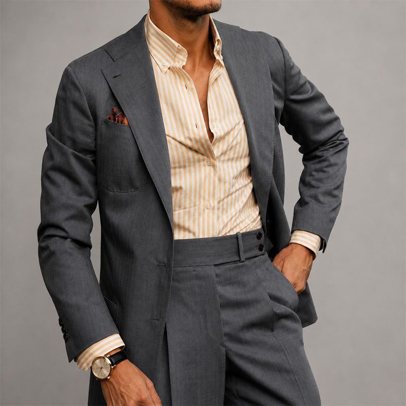 Tailored Single-Breasted Linen Suit for Men - Grey