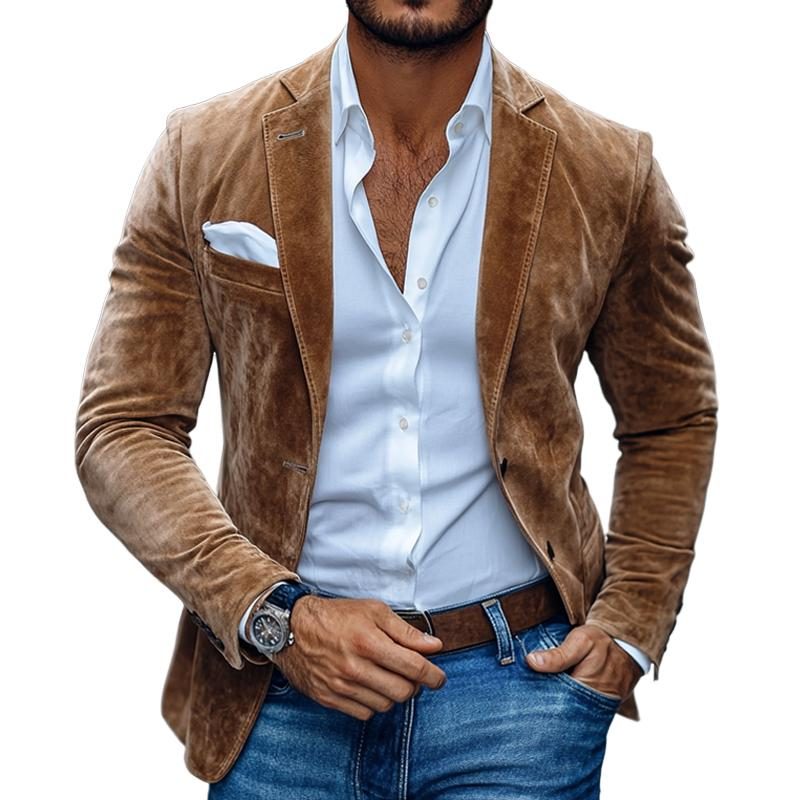 Tailored Suede Leather Jacket with Notch Lapel for Men