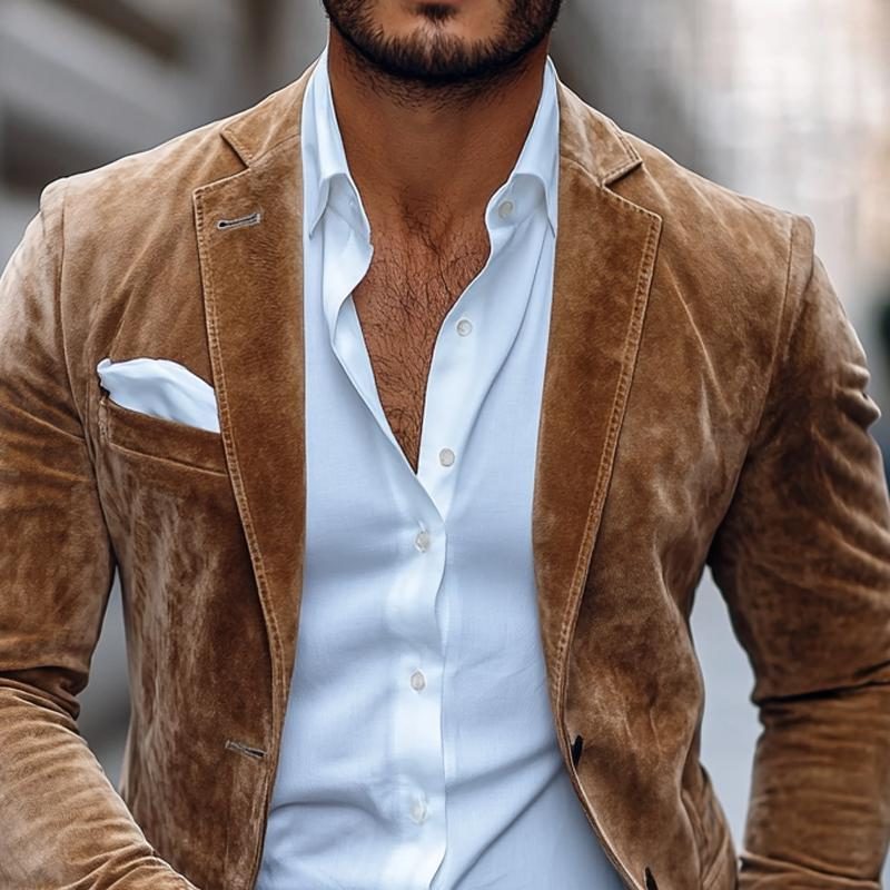 Tailored Suede Leather Jacket with Notch Lapel for Men - View 3