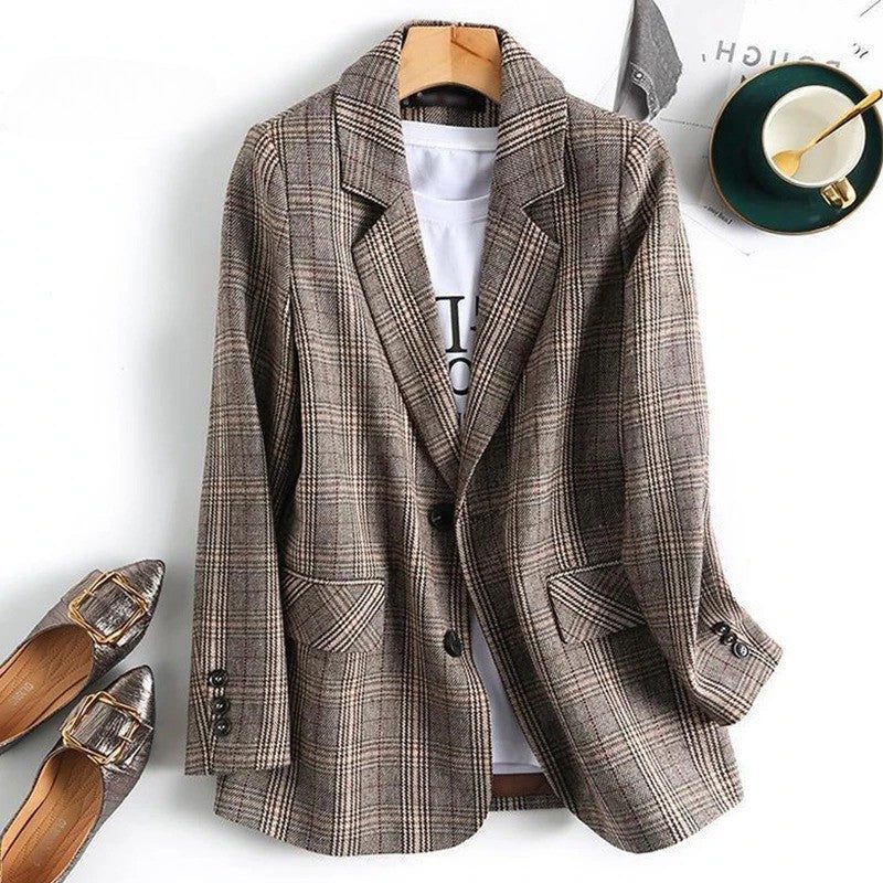 Tailored Wool Checked Blazer for Women