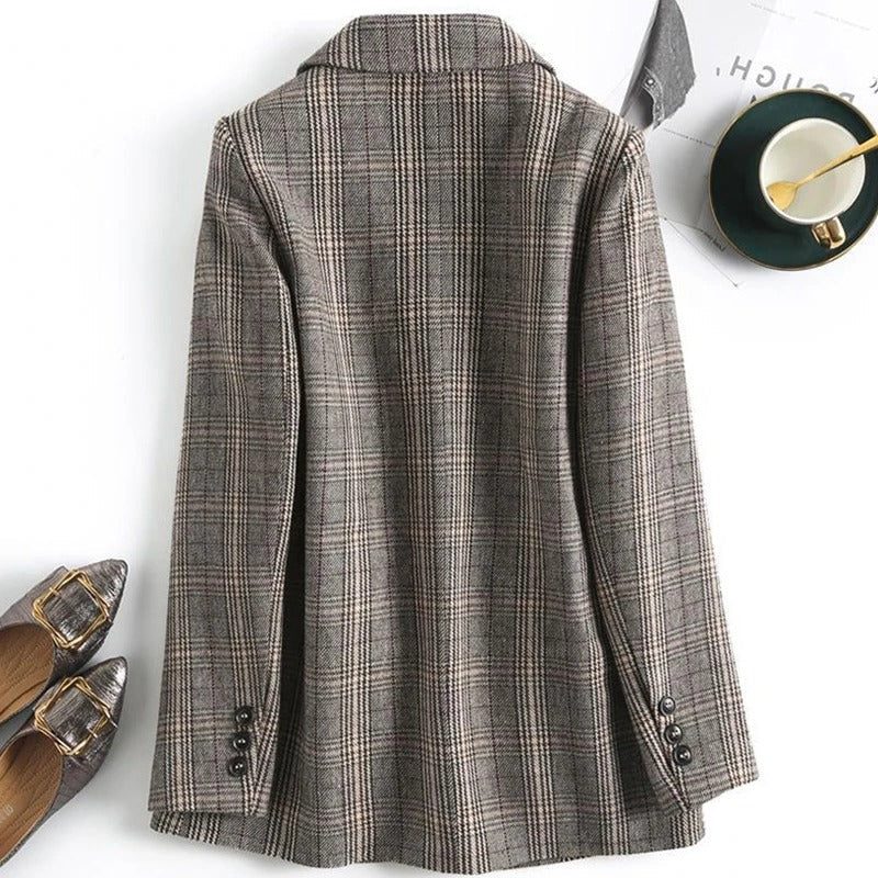 Tailored Wool Checked Blazer for Women - View 3