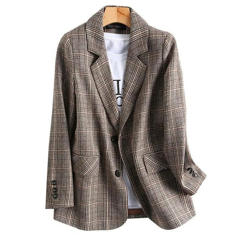 Tailored Wool Checked Blazer for Women - View 4