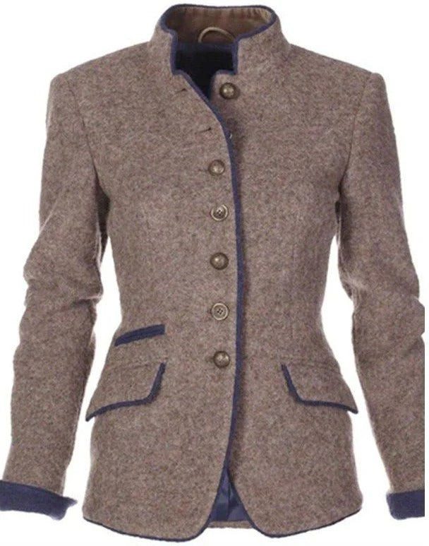 Tailored Wool Double-Breasted Blazer for Women - Light Brown