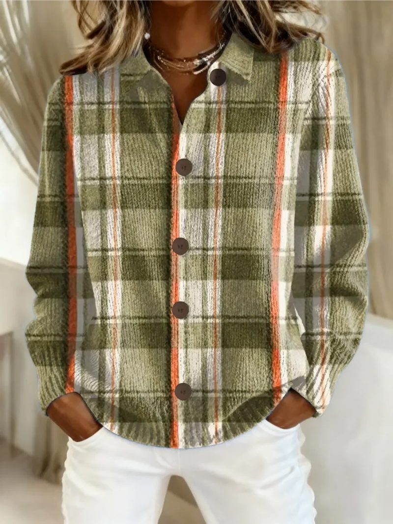 Tartan Check Button-Up Blouse with Collar for Women - View 18