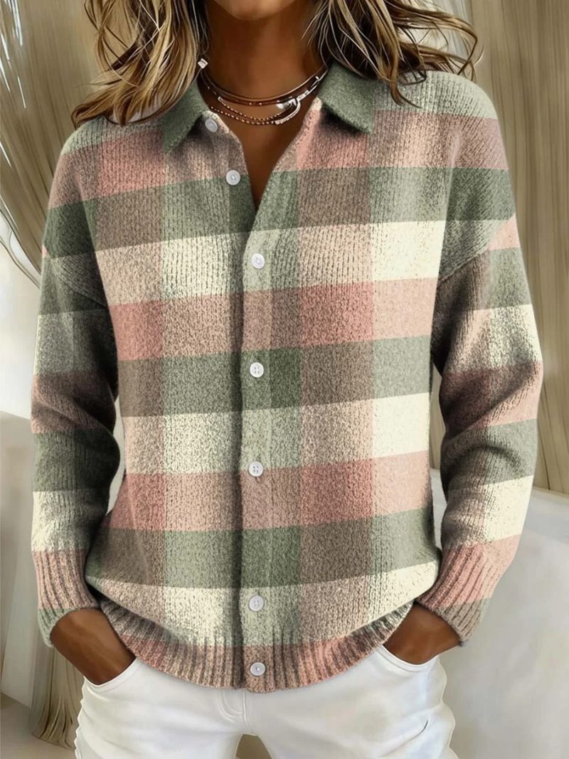 Tartan Check Button-Up Blouse with Collar for Women - View 19
