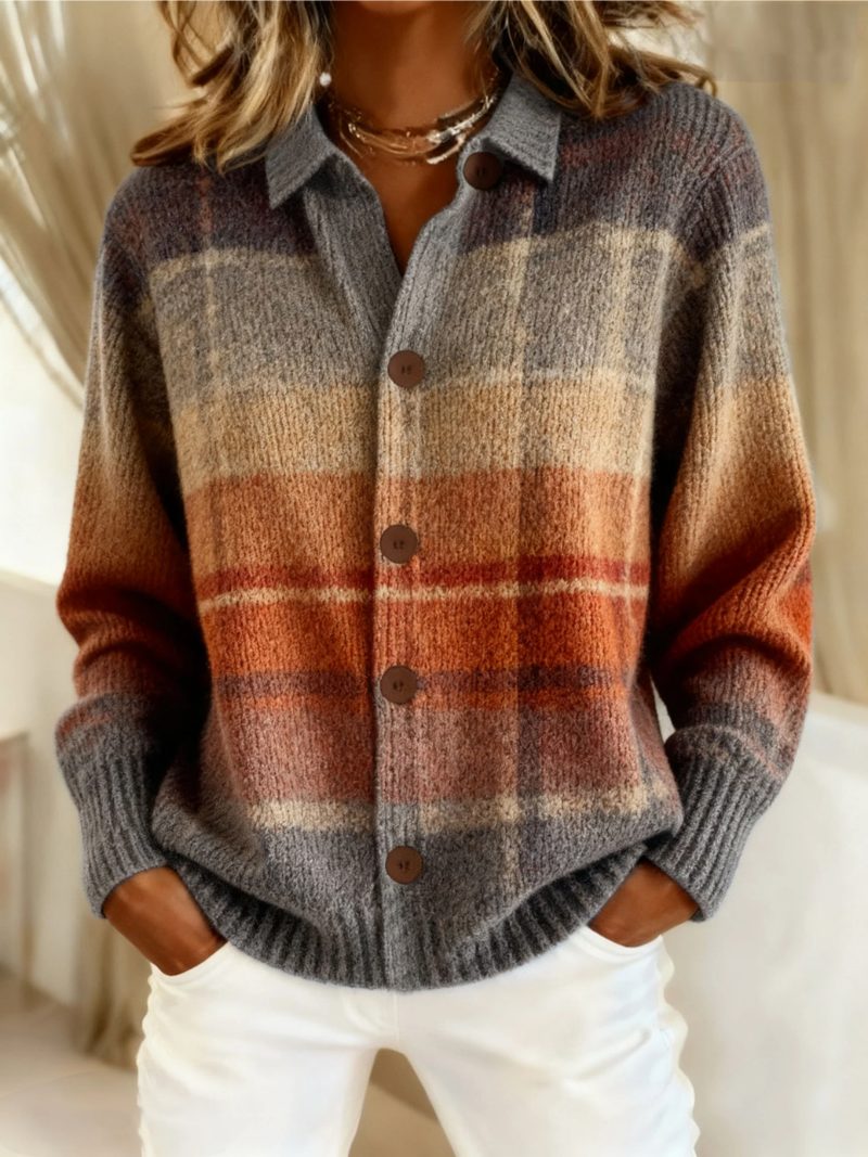Tartan Check Button-Up Blouse with Collar for Women - View 22