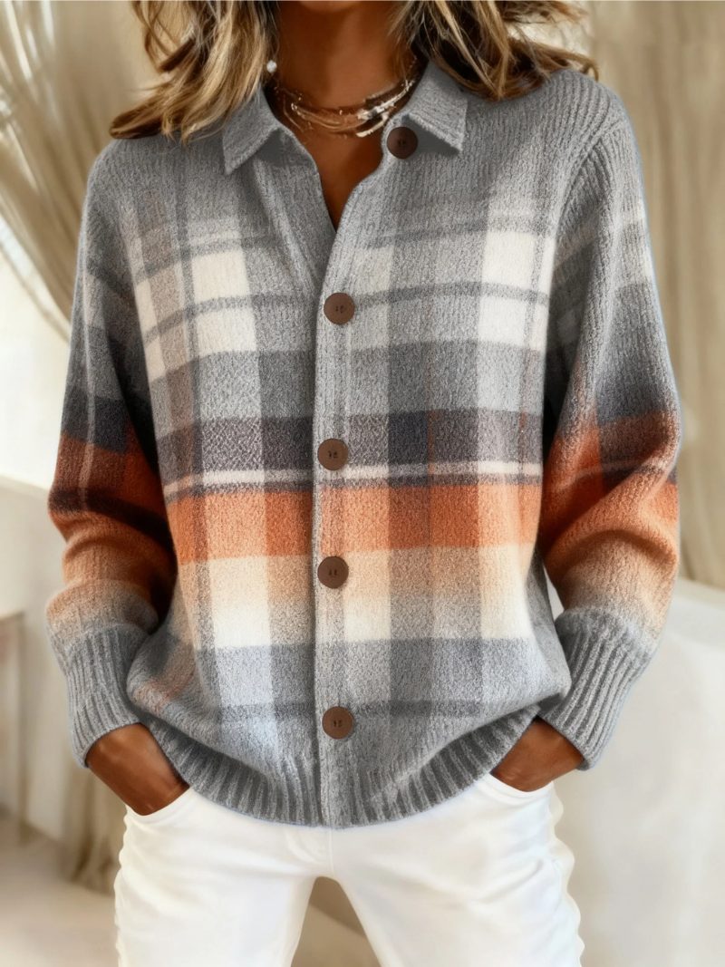 Tartan Check Button-Up Blouse with Collar for Women - View 23