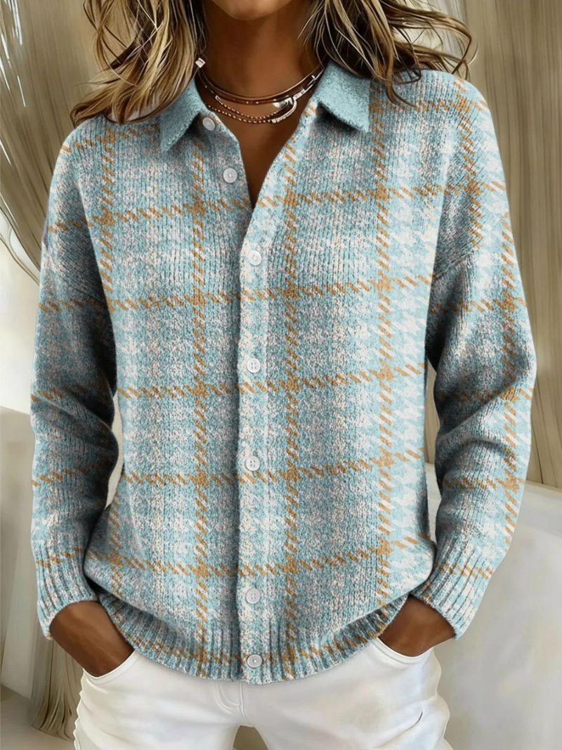 Tartan Check Button-Up Blouse with Collar for Women - View 24