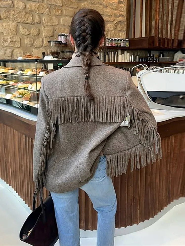 Tassel Blazer with Lapel Collar for Women