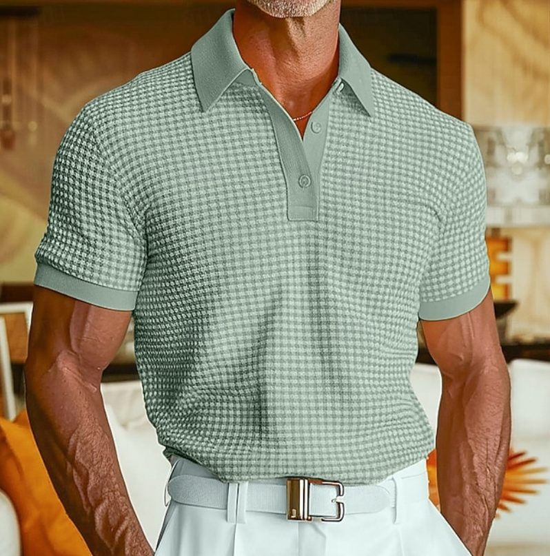 Textured Waffle Collar Polo Shirt for Men - Green
